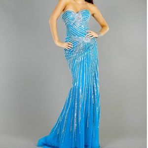 Jovani Prom Dress - Silver & Turquoise, Size 2